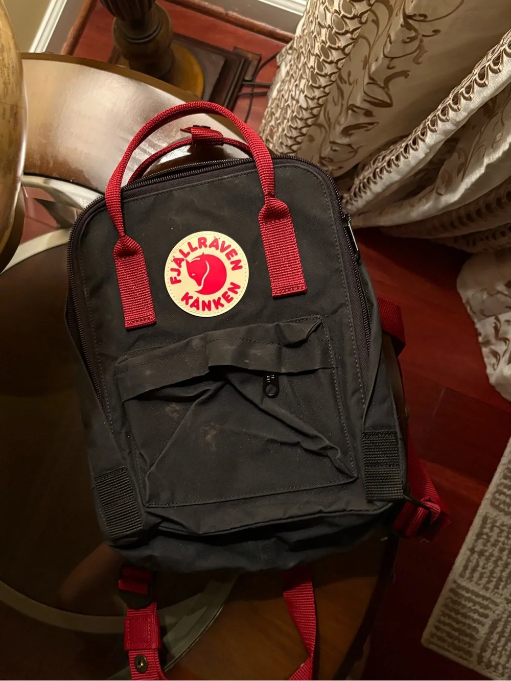 Fjallraven Kanken Mini Black with Red Handles Backpack